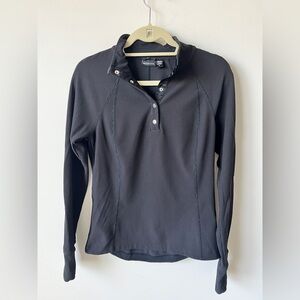 Athleta Ribbed Snap Front Long Sleeve Top Black Size M